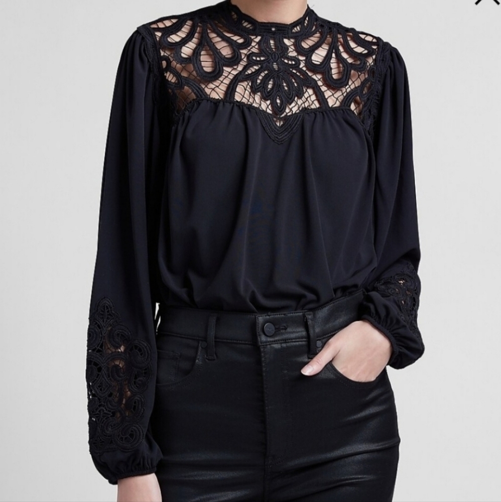 Express Black Crochet Eyelet Bodysuit